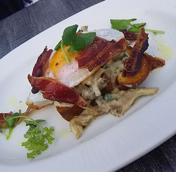 Oyster Mushrooms on Toast-With Fried Duck Egg & Crispy Pancetta